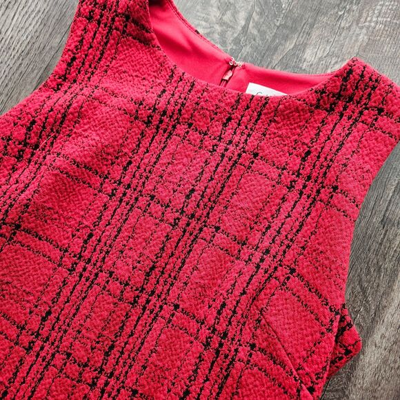 6P Calvin Klein Red Plaid Sheath Dress - Picture 2 of 3